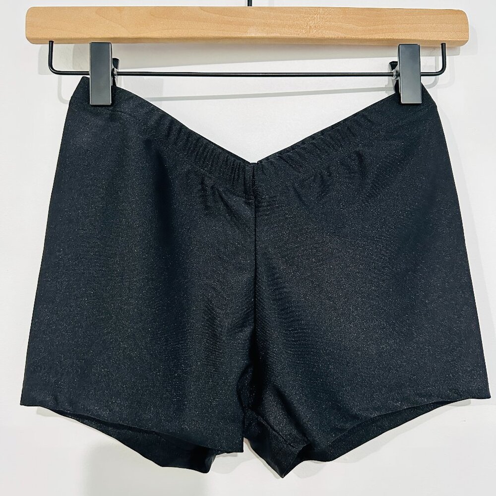 Melissa Simone Carter Shiny Swim Bottom Shorts V-Shaped Waist Black Made in USA